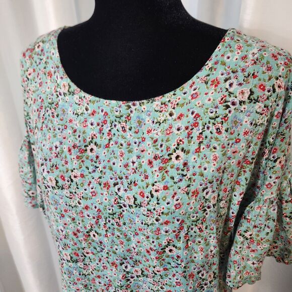 VIOLA BORGHI 100% Linen Blouse Floral Short Bell Sleeve Top WOMEN Sz Small - Picture 2 of 10